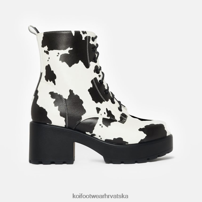 čizma | BN2484155 KOI footwear žene vojničke čizme s kravljim uzorkom na platformu s tratinčicama bijela