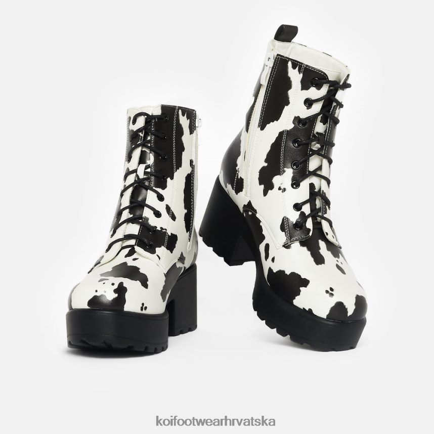 čizma | BN2484155 KOI footwear žene vojničke čizme s kravljim uzorkom na platformu s tratinčicama bijela