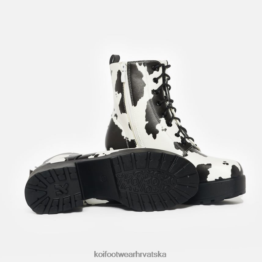 čizma | BN2484155 KOI footwear žene vojničke čizme s kravljim uzorkom na platformu s tratinčicama bijela