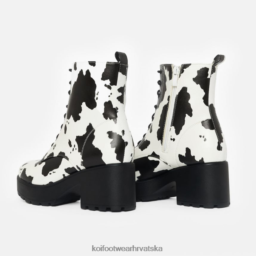 čizma | BN2484155 KOI footwear žene vojničke čizme s kravljim uzorkom na platformu s tratinčicama bijela